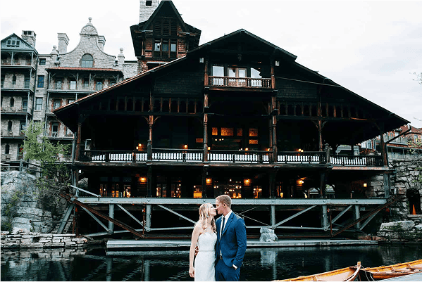 A couple standing in front of a reception house